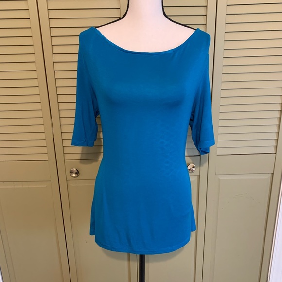 Turquoise Elbow Sleeve Top - Picture 1 of 5